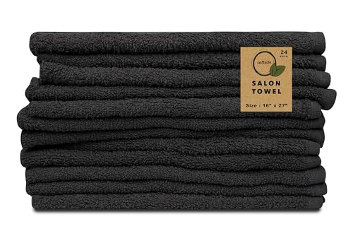 Salon Towels – Pack of 24 (16"x27") 100% Cotton Ring Spun (Not Bleach Proof) Ultra Soft, Highly Absorbent Hand Towels – Bulk for Spa, Gym & Salon (Grey) - color: Grey