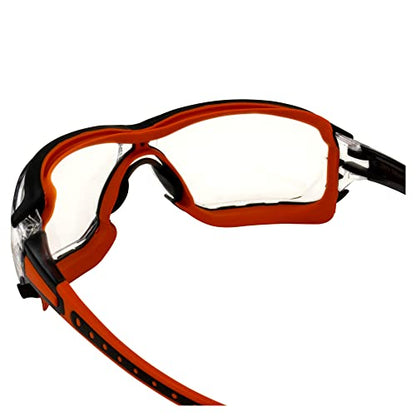 Birdz Gasket Motorcycle Riding & Sports Safety Glasses ANSI z87.1 Rated Black w/Orange Gasket Frame & Clear Lenses