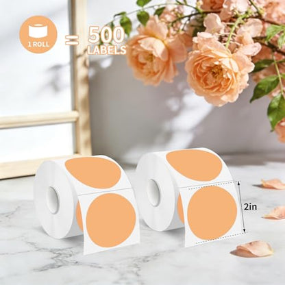 500 Labels/Roll 2" Apricot Round Thermal Labels, Waterproof Circle Blank Thermal Sticker Compatible with Direct Thermal Label Printers for DIY Logo Designs, Thank You, Small Business - color: Apricot, size: 2 Inch