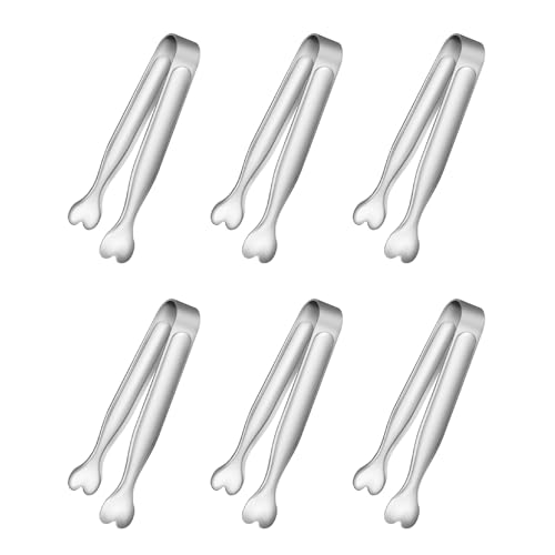 6 Pcs Mini Serving Tongs, 4.3 Inch Heart-Shaped Small Ice Tongs, Food Grade Stainless Steel Silver Tongs for Sugar Cube, Appetizers, Dessert, Tea Party, Home Kitchen, Coffee Bars, Dishwasher Safe - color: Silver, size: 4.3inch-6pcs
