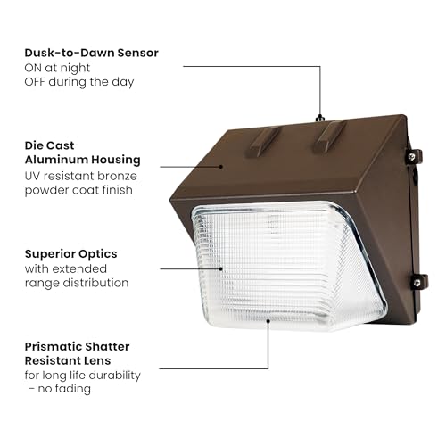 Feit Electric Commercial LED Wall Pack Security Light, 4000 Lumens, Dusk-to-Dawn Photocell Sensor, Shatter-Resistant Lens, Hardwired Outdoor Flood Light, 50,000-Hour Lifetime, S8.8CWPK/840/BZ - size: 1 Count (Pack of 1)
