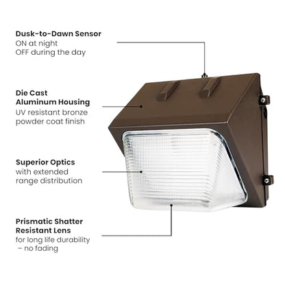 Feit Electric Commercial LED Wall Pack Security Light, 4000 Lumens, Dusk-to-Dawn Photocell Sensor, Shatter-Resistant Lens, Hardwired Outdoor Flood Light, 50,000-Hour Lifetime, S8.8CWPK/840/BZ - size: 1 Count (Pack of 1)