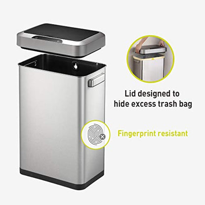 EKO EK9262MT-45L Horizon 45 Liter/11.9 Gallon Rectangular Motion Sensor Trash Can or Recycling Bin, Brushed Stainless Steel Finish - size: Horizon 45 liter - Stainless Steel