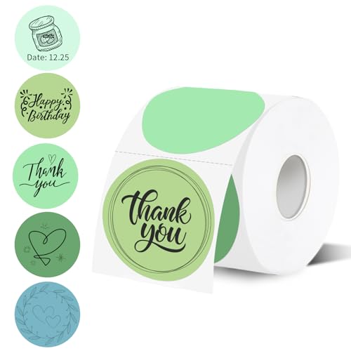Thermal Label,2 Inch Green Gradient Round Thermal Printer Stickers,Self-Adhesive Round Direct Thermal Labels,Thermal Stickers for DIY Logo Design,Name Tag (500 Labels/1 Roll) - color: Green Gradient, size: 2 inches