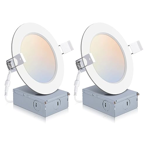 POWERASIA 2 Pack 4 Inch LED Recessed Lighting, 5CCT Canless Wafer, White - color: 2P-5CCT-WH, size: 4INCH