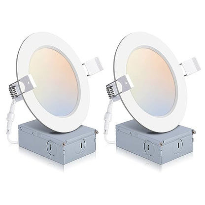 POWERASIA 2 Pack 4 Inch LED Recessed Lighting, 5CCT Canless Wafer, White - color: 2P-5CCT-WH, size: 4INCH