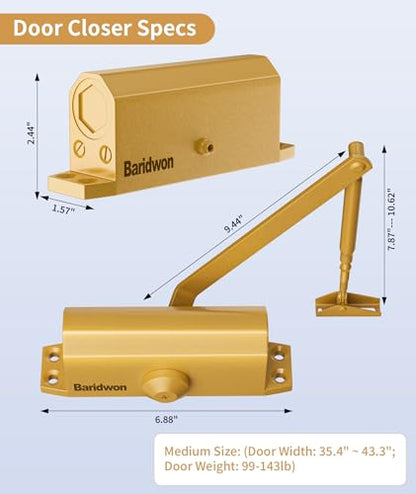 Dullgolden Hydraulic Door Closer Medium Size, Automatic No Slam for Home & Commercial Use - size: Medium, style: Dullgolden