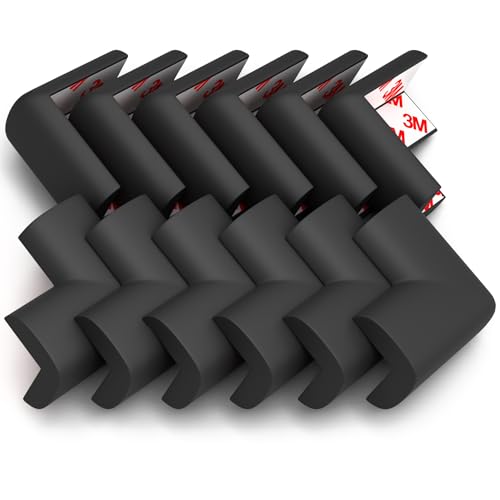 Komfortology 12-Pack Baby Proofing Corner Protectors, Pre-Taped, Black - color: Black, size: 12corners