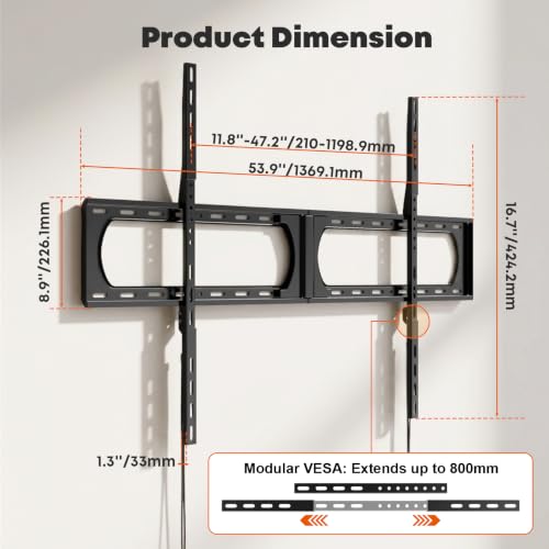 Heavy Duty Fixed TV Wall Mount for 37–140 Inch TVs up to 275 lbs - size: 140 Inch