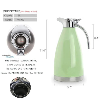 Sumerflos 68 Oz Stainless Steel Coffee Thermal Carafe/Double Walled Vacuum Thermos Insulated / 12 Hour Heat Retention / 2 Liters (Green) - color: Green