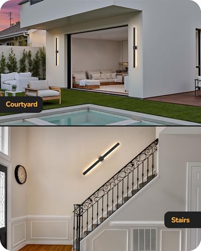 EDISHINE 47.2" LED Outdoor Wall Light, Modern Black Linear Wall Sconce - color: Black, size: 47.2 IN