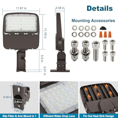150W LED Parking Lot Light with Dusk to Dawn, 150W/100W/75W 22500LM - size: 150W