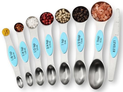 Spring Chef 15 Magnetic Measuring Cups & Spoons Set w/Levelers, Aqua Sky - color: Blue (Aqua Sky)