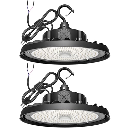 UFO LED High Bay Light 240W 36,000lm 5000K Daylight, High Bay LED Shop Light 0-10V Dimmable with US Plug 5’ Cable, Commercial LED Warehouse Lights, Factory Area Lighting Fixture, 2PCS