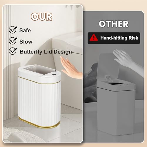ELPHECO Motion Sensor Bathroom Trash Can with Lid 2 Gal Automatic Trash Can - color: White Gold