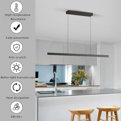 Modern Ceiling Pendant Light,57in LED Black Linear Ceiling Chandelier Light Dining Room,Living Room,Warm & Cool, Neutral Light,Aluminum Island Lighting Hanging Pendant Light for Kitchen - color: C-Black, size: 57 inch