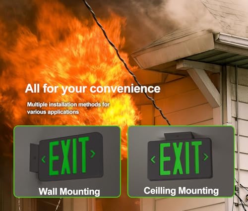 6 Pack LED Emergency Exit Sign, Universal Mount OSHA Compliant - color: Black Green, size: 6 Pack