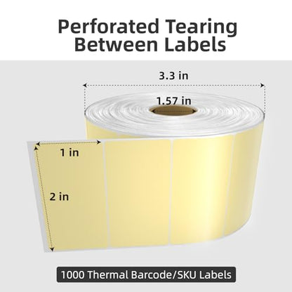 1000 2x1 Thermal Labels Roll, HUOJI Yellow Shipping Barcode Labels - color: Yellow, size: 2x1