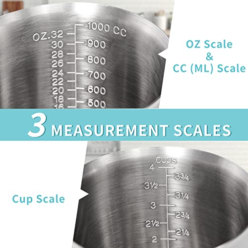 Newness 4 Cup Stainless Steel Measuring Cup, Metal Measure Cup, 32 Oz,1.0 L - size: 32 OZ (4 Cup, 1000 ML)
