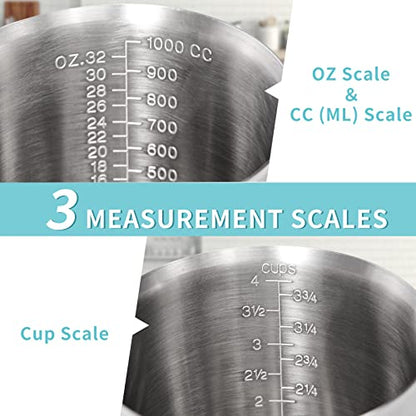 Newness 4 Cup Stainless Steel Measuring Cup, Metal Measure Cup, 32 Oz,1.0 L - size: 32 OZ (4 Cup, 1000 ML)