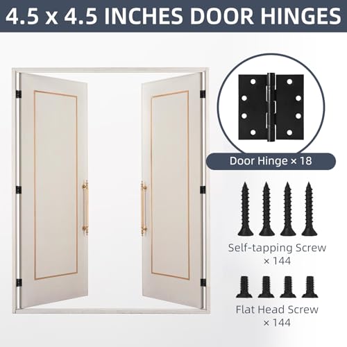 18 Pack Black Door Hinges for Interior and Exterior Doors, 4.5 Inch Heavy Duty Stainless Steel Hinges Ball Bearing Door Hinges with Square Corners, Matte Black - color: Matte Black