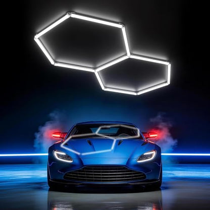HYPERLITE Gen II Hexagon Garage Lights: 77W 7700LM 2 Grids DIY Hexagon Led Light, 6500K Ultra Bright Honeycomb Hex Lights, Easy Install, Durable Design for Garage, Shop, Basement, Barber, Homegym - size: 2 HEX