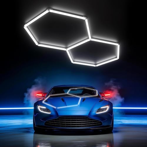 HYPERLITE Gen II Hexagon Garage Lights: 77W 7700LM 2 Grids DIY Hexagon Led Light, 6500K Ultra Bright Honeycomb Hex Lights, Easy Install, Durable Design for Garage, Shop, Basement, Barber, Homegym - size: 2 HEX