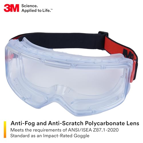3M GoggleGear Eye Protective Goggle 3000 Series, Clear Scotchgard Anti-Fog/Anti-Scratch Lens, Premium Cloth Strap, PVC Shroud, 1 Pair, GG3101-SGAF, ANSI Z87.1, CSA Z94.3, D3 D4 Rating - style: Premium Cloth Strap/Pvc Shroud