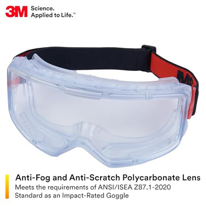 3M GoggleGear Eye Protective Goggle 3000 Series, Clear Scotchgard Anti-Fog/Anti-Scratch Lens, Premium Cloth Strap, PVC Shroud, 1 Pair, GG3101-SGAF, ANSI Z87.1, CSA Z94.3, D3 D4 Rating - style: Premium Cloth Strap/Pvc Shroud
