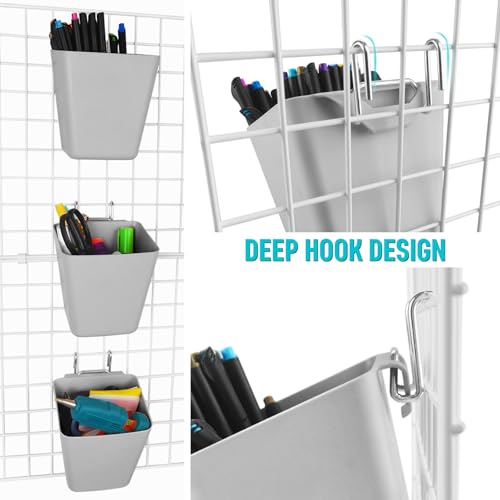 6Pack Gray Grid Wall Bins Hanging Cups with Back Hook, Gridwall Shelf Bins - color: Gray