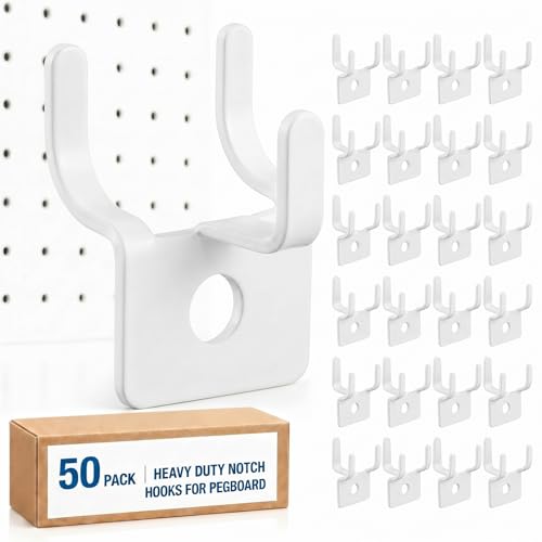 Tandefio 50 Pcs Pegboard Hooks, Picture Hangers for 1/8 & 1/4 in, White - color: White