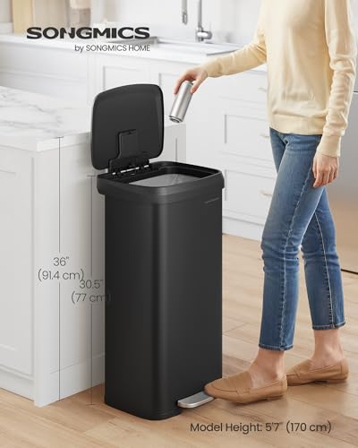 SONGMICS Kitchen Trash Can, 18-Gallon Stainless Steel Garbage Can, with Stay-Open Lid and Step-on Pedal, Soft Closure, Tall, Large and Space-Saving, Black ULTB520B68 - color: Black, style: 18 Gallons