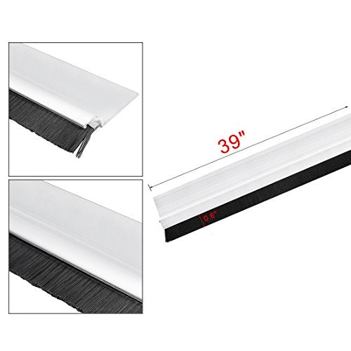 uxcell Door Bottom Sweep H-Shape Aluminum Alloy Base with 0.6-inch Black Nylon Brush 39-inch x 1.69-inch - color: Silver, size: 39.37" x 0.6"