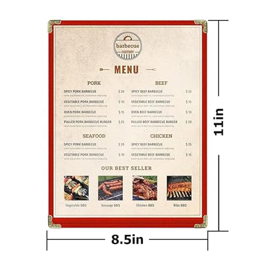 Goodsmart Restaurant Menu Covers – 25 Pack Red 2-View, Top-Loading Menu Holders, Vinyl & Plastic Café Menu Covers, Clear Menu Sleeves, Fits 8.5" x 11", Leather-Style Design, Gold Corners - color: Red, size: 1 Page / 2 Views - 8.5" x 11"