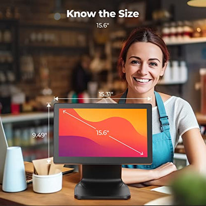 MUNBYN 15.6-inch POS Touchscreen Monitor, Backlit LED Multi-Touch Screen Monitor, HDMI/VGA Capacitive Screen Display True Flat Seamless for Retail Restaurant, Bar, No Driver Required, 2Y Protection
