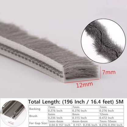 5m (16feet) Brush Weather Striping Card-Slot Seal Strip Pile Weatherstrip Door Sweep Brush for Door Window (7mm x 12mm (7/24" 1/2"), Gray) - size: 7mm x 12mm