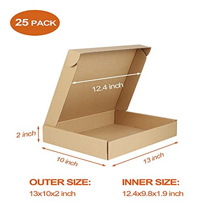 PHAREGE 25 Pack 13x10x2 inch Cardboard Shipping Boxes, Brown Mailing Box - color: Brown, size: 13x10x2 inch 25 Pack