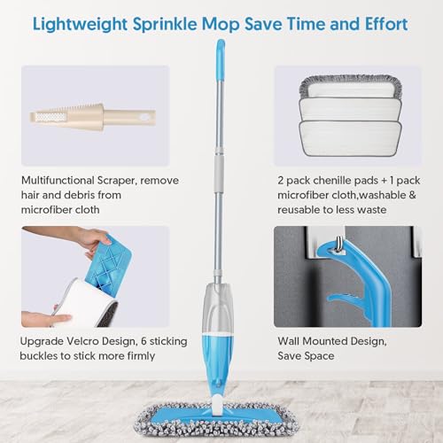 Spray Mop Wet Dry Mops Refillable: Hardwood Floor Mops for Floors Cleaning - color: Blue