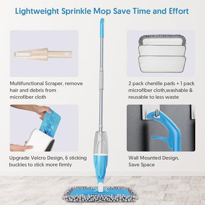 Spray Mop Wet Dry Mops Refillable: Hardwood Floor Mops for Floors Cleaning - color: Blue