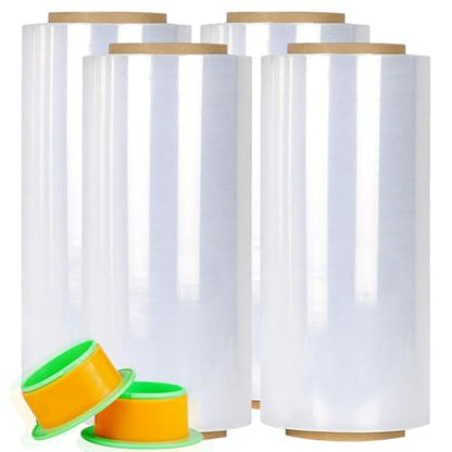 CHUANGSEED Stretch Film 12 in x 1000 ft Moving Wrapping Plastic Shrink Film Strength Stretch 80 Gauge Durable Industrial Strength,Clear,4 Pack - color: Clear, size: 4 PACK