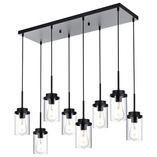 MELUCEE 8 Lights Linear Chandelier Lighting Black Island Light for Kitchen - color: Black, size: 8 Lights-1 Pack Linear
