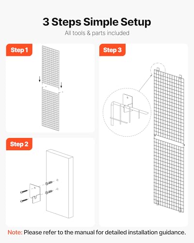VEVOR 3 Packs Grid Wall Panels, 2 x 6 ft Wire Grid Panels Display Rack, Wall-Mounted Art Display Shelf, Black Carbon Steel Wall Hanging Gridwall for Craft Show, Decoration, Storage, Notice Board - size: 24.02 x 0.43 x 71.97 in