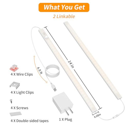 USB Plug-in Motion Sensor Light, ON/Night/Day Modes, Bright&Dimmable - color: Neutral White, size: 2-Bar