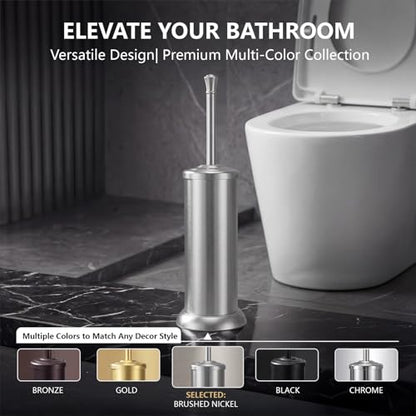 Stainless Steel Toilet Bowl Brush and Holder Set for Bathroom Long Handle - color: Brushed Nickel