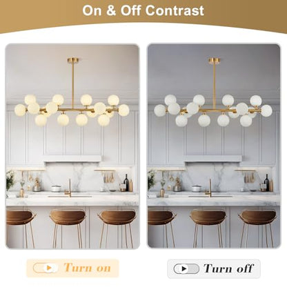 KCO Lighting Modern Glass Linear Pendant Light White Globe Chandelier Light Fixture Gold Rectangle Chandelier 16 Light Brass Globe Sputnik Dining Room Chandelier Mid Century Pendant Light - color: 16 Light-Gold