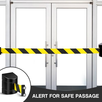 Landical 6 Pack 16.4 ft Magnetic Wall Mount Retractable Belt Magnetic Crowd Control Safety Retractable Wall Barrier with ABS Case, Safety Barrier for Grocery Retail Store (Yellow Black Rope) - color: Yellow Black Rope