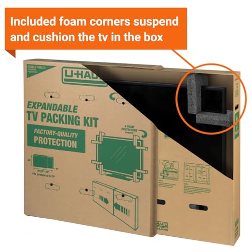 U-Haul Heavy-Duty Expandable TV Moving Box Adjustable Fit for Flat-Screen TVs (32"70") Double-Wall Cardboard Includes 1 Box with 4 Foam Protection Pieces