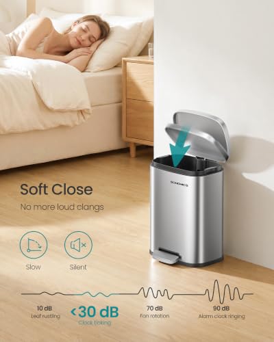 SONGMICS 3.2 Gallon (12 L) Trash Can, Stainless Steel, Step-On Pedal - color: Silver, size: 3.2 Gal.