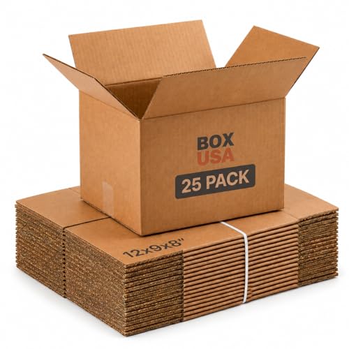 BOX USA 12 x 9 x 8 Corrugated Cardboard Boxes, Small 12"L x 9"W x 8"H, Pack of 25 | Shipping, Packaging, Moving, Storage Box for Home or Business, Strong Wholesale Bulk Boxes - size: 12x9x8" Small 25-Pk