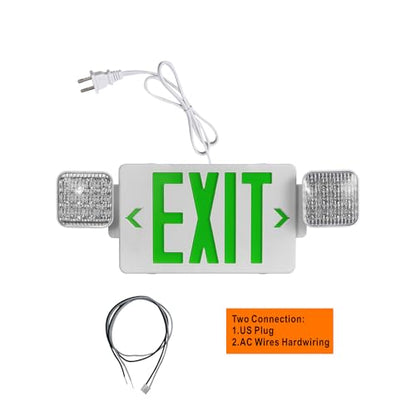 GZRUIYANG Exit Sign with Emergency Lights Green, LED Emergency Exit Light with Battery Backup, UL 924 Certified, AC 120/277V, Commercial Emergency Lights Combo with Plug, Green - color: White Housing Green Letter + Plug, size: 1 Pack